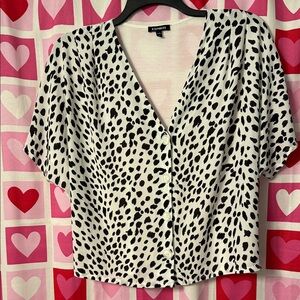 Express Black and White Dalmatian Spot Button-Front Top Size Large